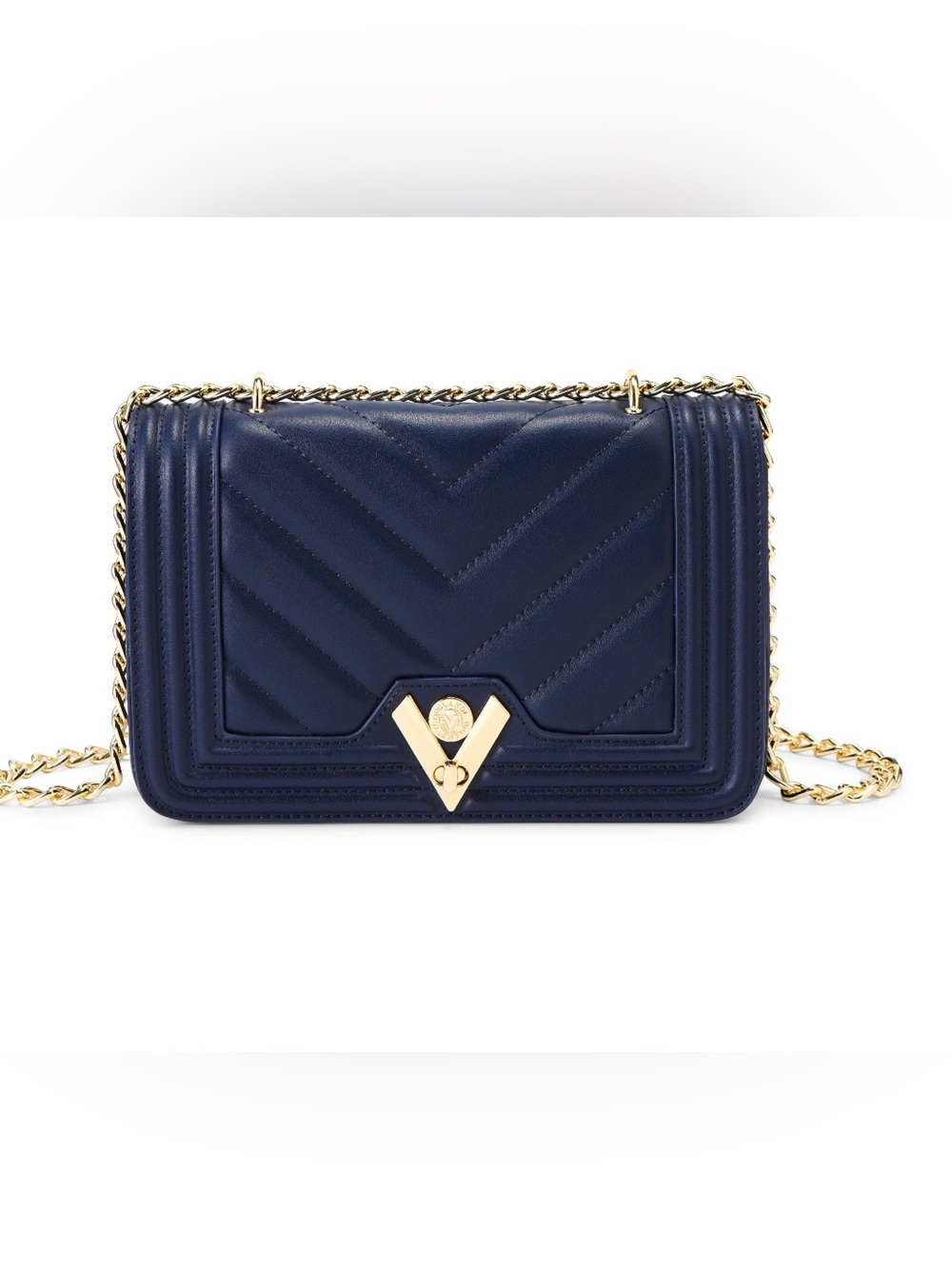 Valentino Orlandi Navy Chevron Crossbody Bag with Gold Chain